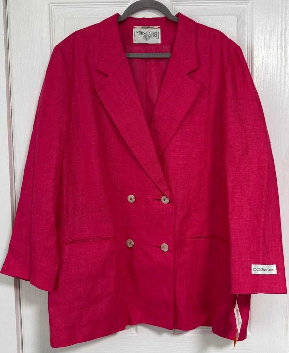 International Scene New Women's Pink 100%Linen Blazer Size 18